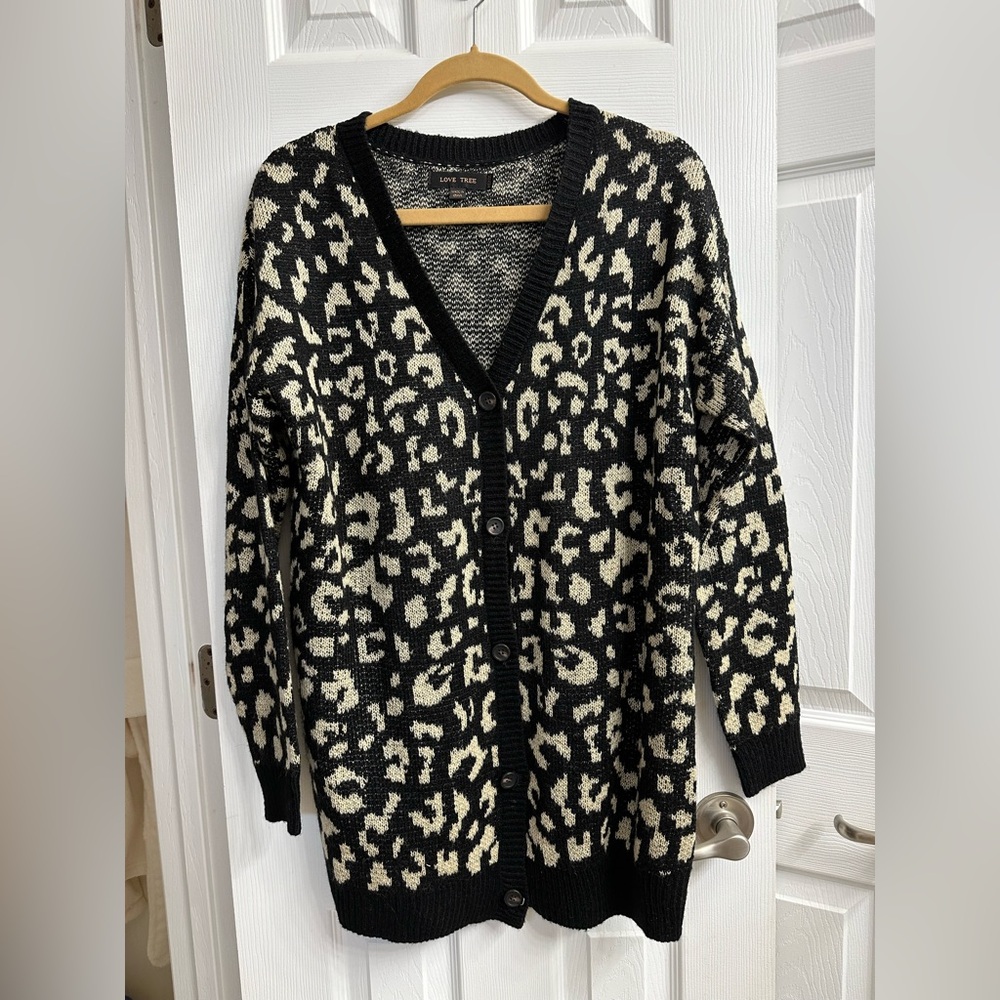 Love Tree Leopard Print Oversized Cardigan - Medium